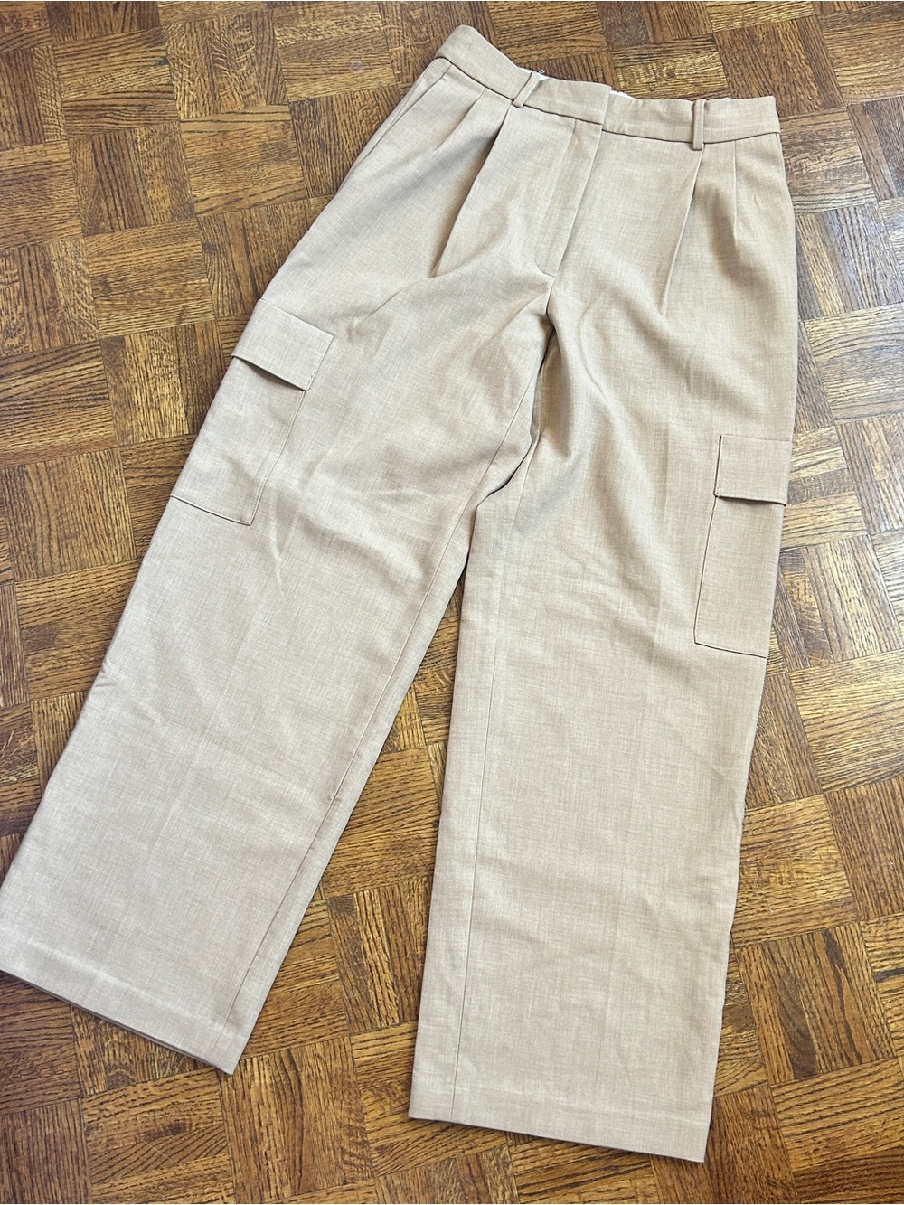 Babaton Beige Wide-Leg Cargo Trousers